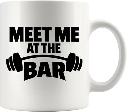Panvola Meet Me At The Bar Weightlifting Gift Mug, Funny Ceramic Gym Coach Mug for Dad, Husband, or Brother