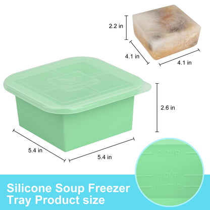 Silicone Freezer Tray with Lid 4 Pack Silicone Freezer Molds Ice Cube Tray Makes 4 Perfect 2 Cup Portions Soup Cubes Meal Prep Containers- Oven & Dishwasher Safe