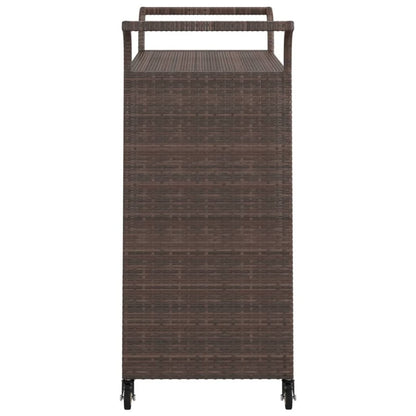 Gecheer Bar Cart with Drawer – Brown Poly Rattan Serving Trolley, 39.4 x 17.7 x 38.2 Inches, Weatherproof, Locking Casters, Sturdy Steel Frame