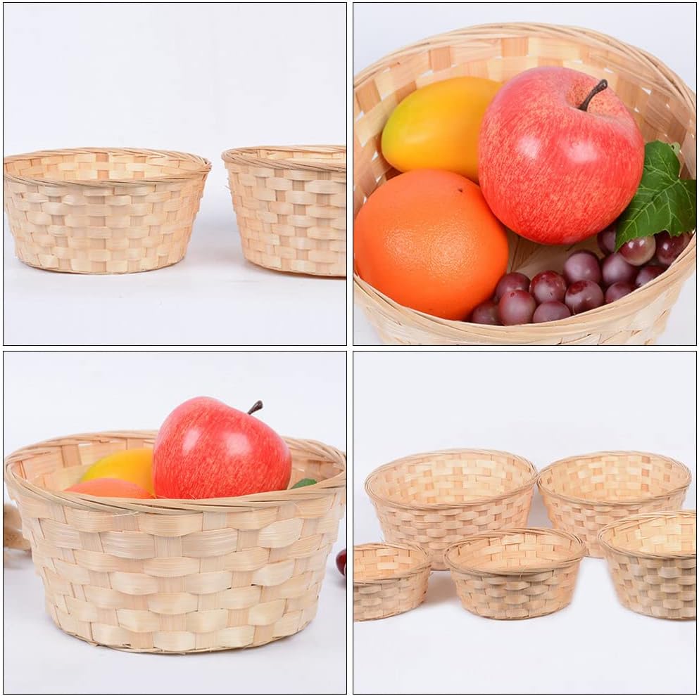 Wooden Berry Baskets, 3pcs Mini Woven Round Baskets for Food Serving and Candy Gift Container