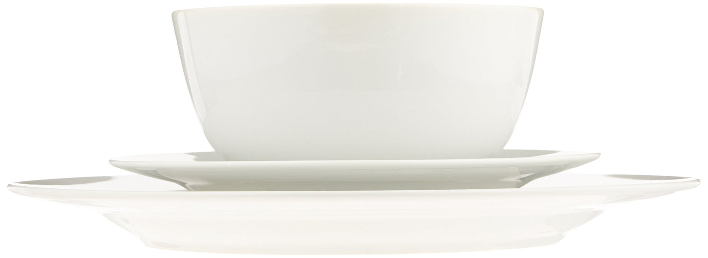 Amazon Basics Porcelain Dinnerware Set, Microwave and Dishwasher Safe, Service for 6, 18-Piece, Plates, Bowls, White