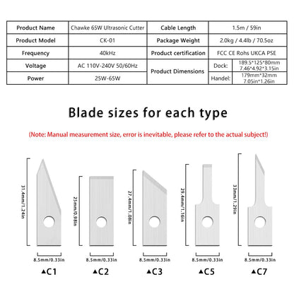 Chawke Profession 65W Ultrasonic Cutter Knife 40kHz Vibration Cutting 3D Print Resin, Dental Model Plastic, Car Modification Carbon fiber Acrylic Trimming Deburr DIY Power-driven Tools (Pro Version)