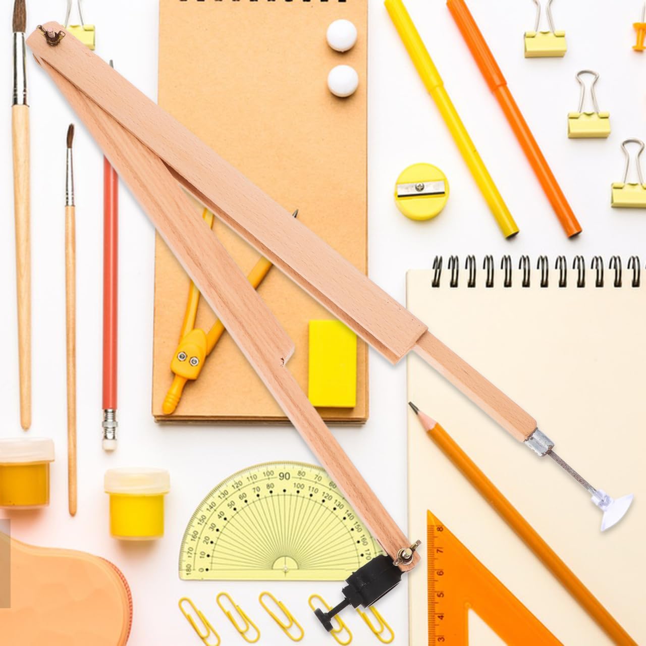 NUOBESTY Wooden Teaching Compass Adjustable Large Radius Drawing Tool for Classroom Demonstrations and Drafting with Secure Pen Holder for Chalk and Whiteboard Markers