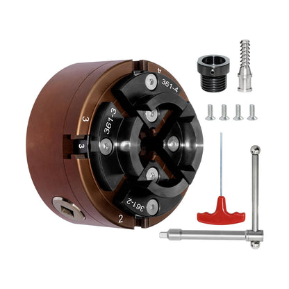 SIIIXS 4 Inch Wood Lathe Chuck Set 1"X8TPI Thread & 3/4"X16TPI Adapter, Self-Centering 4 Jaw Wood Turning Chuck