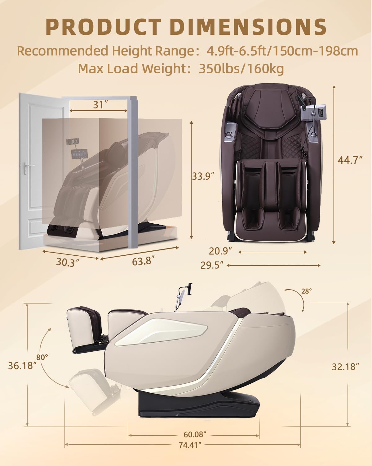 RelaxRelife Full Body Zero Gravity Massage Chair with Body Scan 4D Intelligent Shiatsu Strecth Massage, Back/Leg Heated with AI Voice Control Bluetooth Speaker Airbags SL Track Massage Coffee