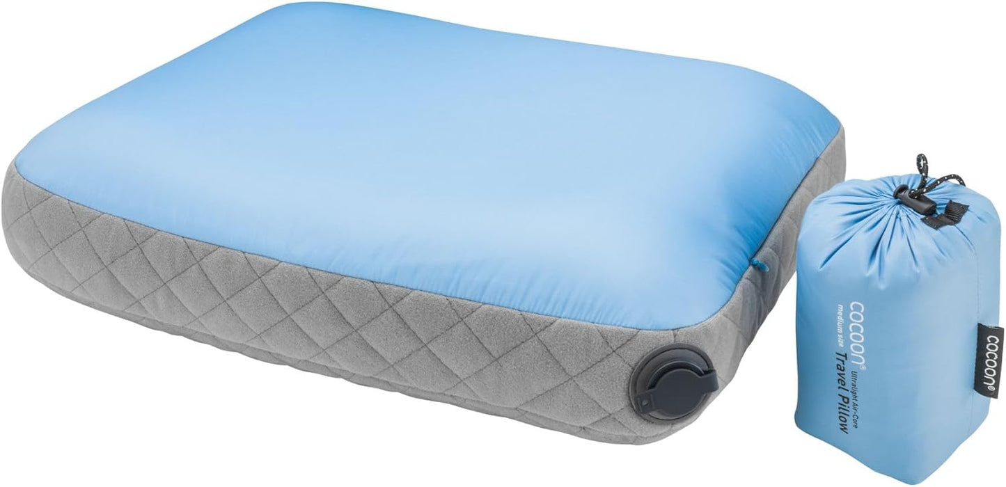 14" 18" COCOON- Premium - Ultralight AirCore Pillow - Inflatable Camping and Travel Pillow - Medium x (Light Blue)