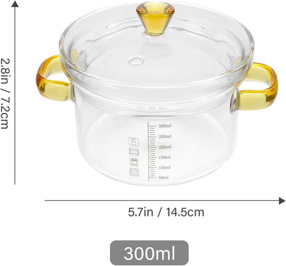CALLARON Glass Saucepan, 300ml Stovetop Milk Butter Warmer with Cover and Dual Handle