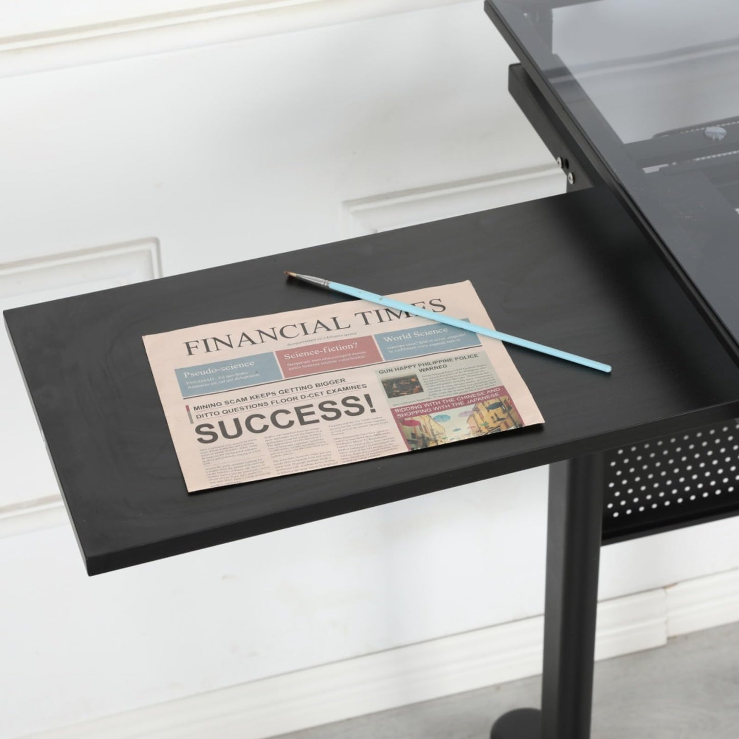 Hassyee Modern Design Hand Crank Adjustable Drafting Table Drawing Desk with Two Large-Size Metal Drawers and E0 Grade MDF Material Desktop (Black)