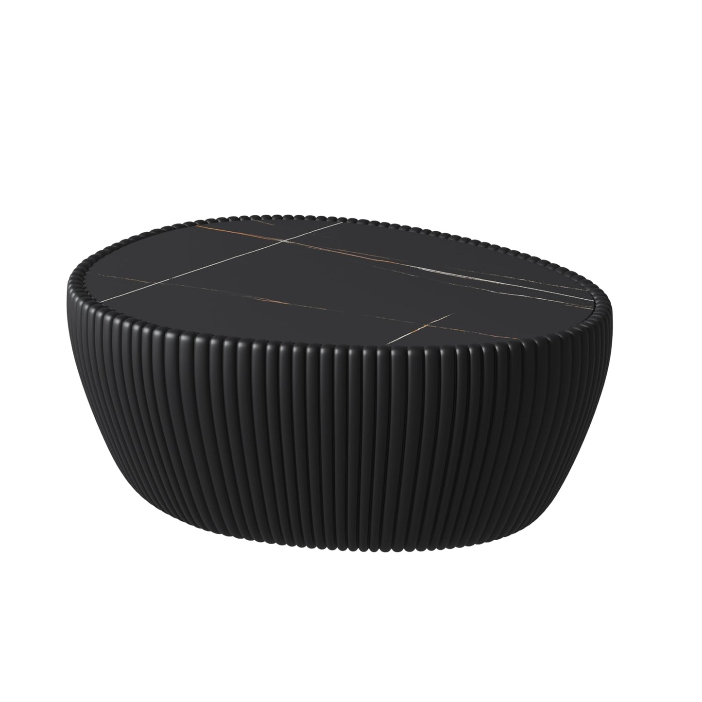 GDFStudio Goose Egg Shaped Marble Top Coffee Table with Microfiber Leather Frame, Modern Small Side Table with MDF Base, Unique Desktop Textures Tea Tables for Living Room Bedroom Office, Black