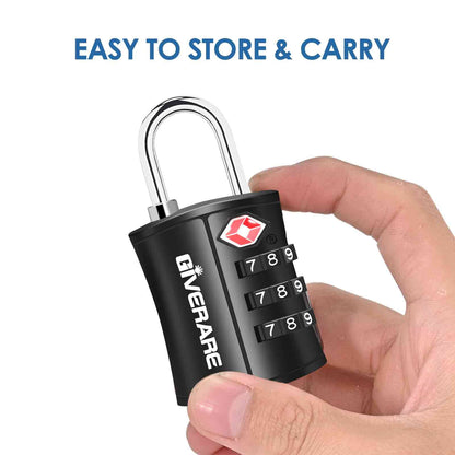 4 Pack TSA Approved Travel Luggage Locks, Combination Lock Keyless, 3-Digit Padlocks, Travel Sentry Accepted Compatible Padlock for Gym Locker, Golf Bag Case, Backpack, Black-by GIVERARE