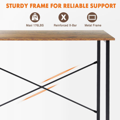 Sweetcrispy Computer Small Office Desk 32 Inch Student Study Writing Work with Metal Frame Wood Tabletop Modern Simple PC Home Bedroom Table, Rustic Brown