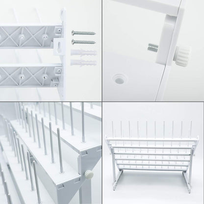 Sew Tech Thread Rack for 60 Spools or 30 Cones, Wall Mounted Large Thread Holder with Long Pegs, Bright White Plastic Thread Stand for Embroidery Serger Sewing Thread Storage and Hair Braiding