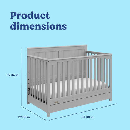 Graco Hadley 5-in-1 Convertible Crib with Drawer – GREENGUARD Gold Certified, Fits Standard Crib Mattress, Converts to Toddler Bed, Daybed and Full Bed, 4 Adjustable Mattress Heights (Pebble Gray)