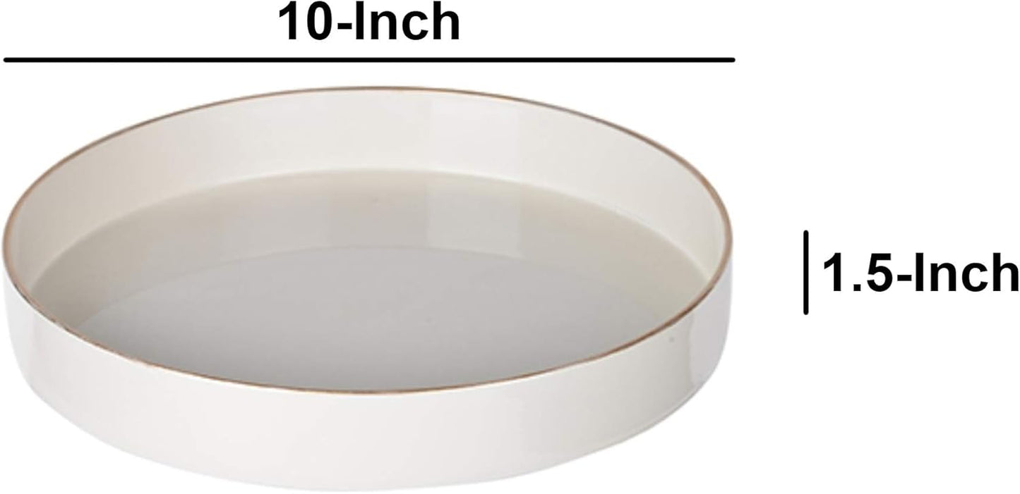 Benjara Sturdy Wooden Round Tray, White