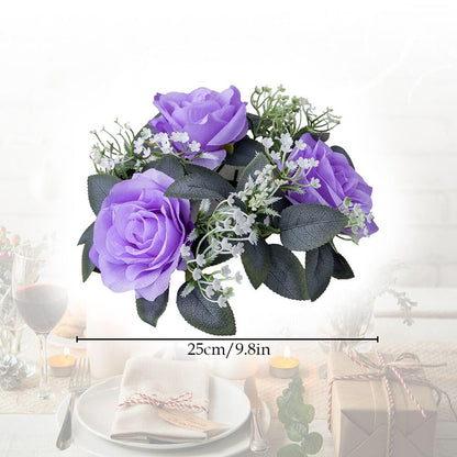 2 Pack Artificial Rose Candle Rings,Floral Wreaths with Eucalyptus Leaves Greenery Garland for Pillar Candle Lantern Wedding Centerpiece Party Home Table Decor (Purple)