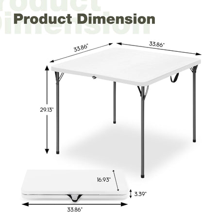 Regine Switzerland 34" Square Folding Table - Heavy-Duty, 330lbs Capacity, Portable for Indoor/Outdoor Use, White