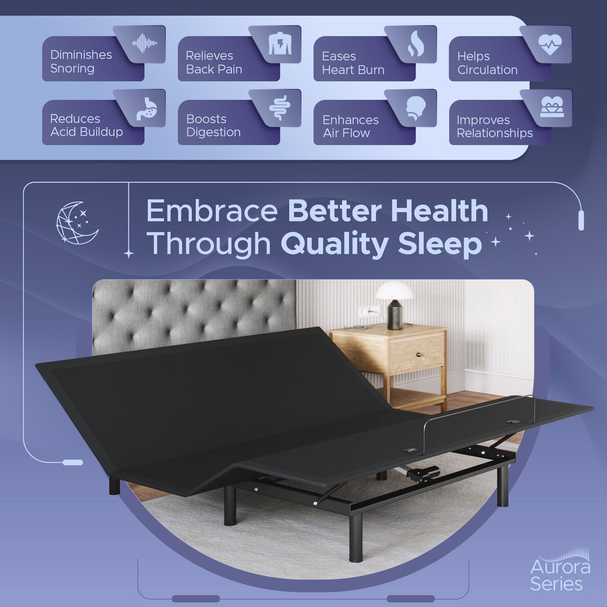 Celestial Sleep Aurora Adjustable Bed Base (Frame Only), Easy Assembly, Head and Foot Lift, Zero Gravity, Memory Positions - King