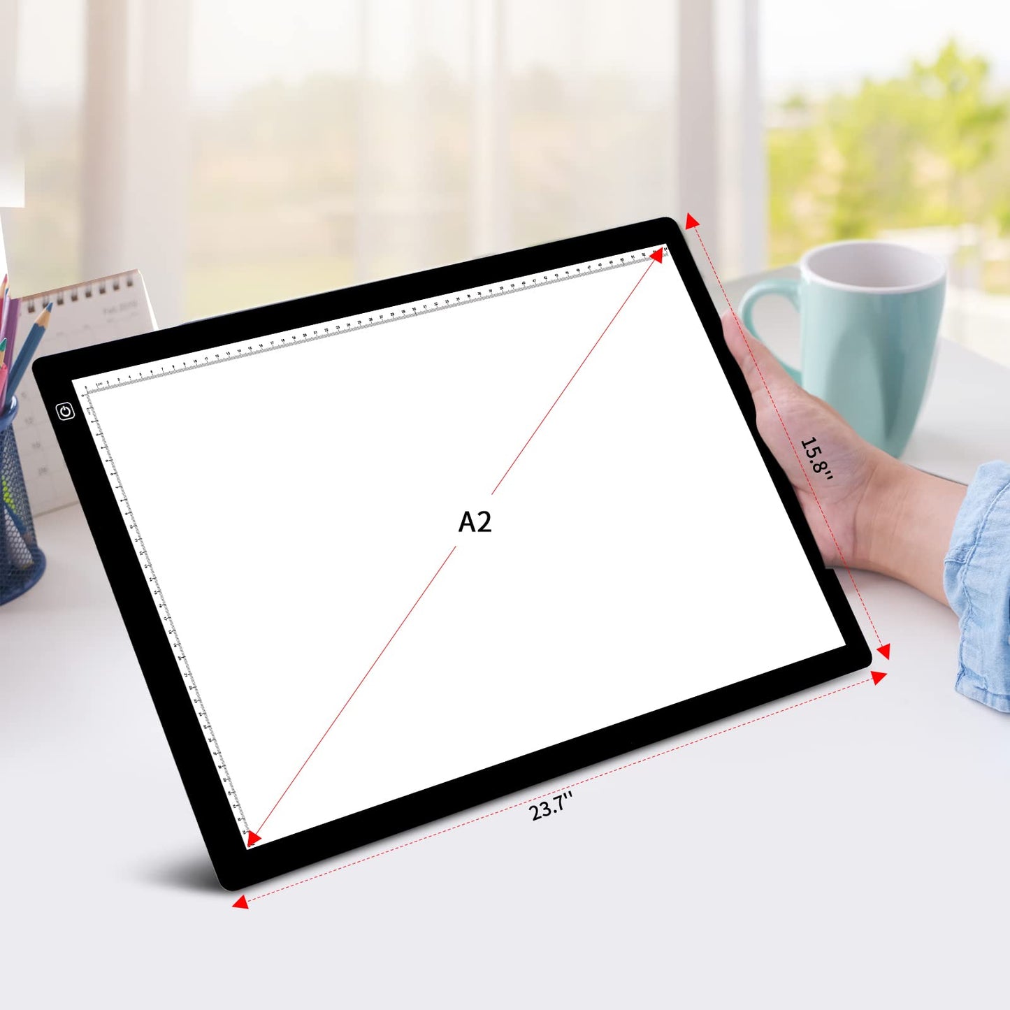 TOHETO A2 Artist Tracing Light Pad with 2 Clips, 12V2A Adapter Power Stepless Dimmable Brightness Large Artcraft Light Box Copy Board for Diamond Painting Weeding Vinyl Tattoo Drawing (23.7''x15.8'')