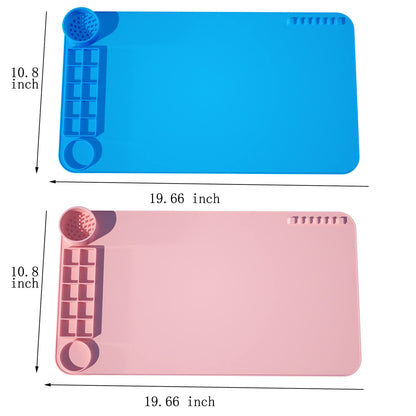 2 Pack Silicone Art Mat with Cup, KJMYYXGS Silicone Painting Mat with Cup, 19.7"x11" Silicone Craft Mat with Cup and Paint Holder Silicone Artist Mat Kids (Pink and Blue)
