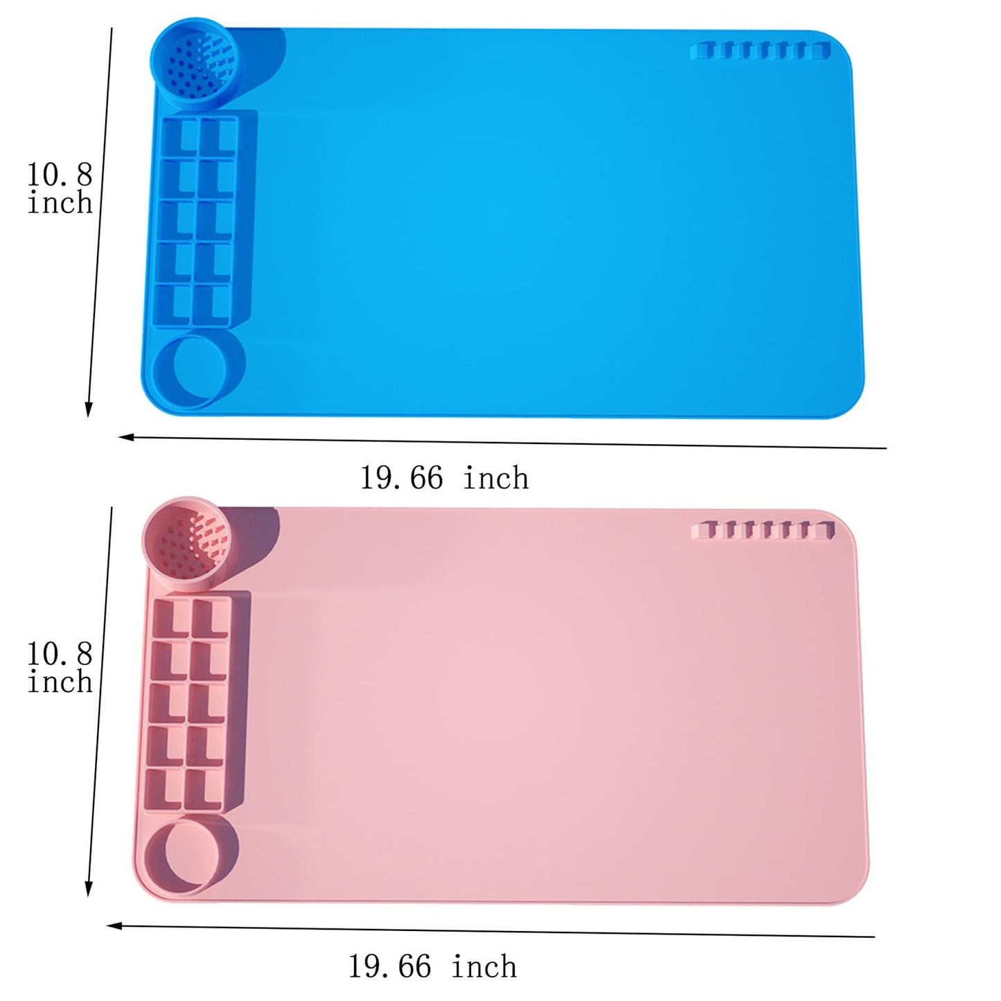 2 Pack Silicone Art Mat with Cup, KJMYYXGS Silicone Painting Mat with Cup, 19.7"x11" Silicone Craft Mat with Cup and Paint Holder Silicone Artist Mat Kids (Pink and Blue)