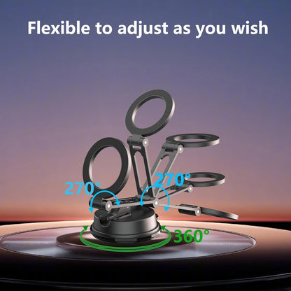 Vacuum Magnetic Phone Holder, Suction Cup Phone Mount, Foldable Strong Magnetic Cell Phone Holder for Car/Gym/Mirror/Smooth Surface,Compatible with iPhone Galaxy Phone-Black