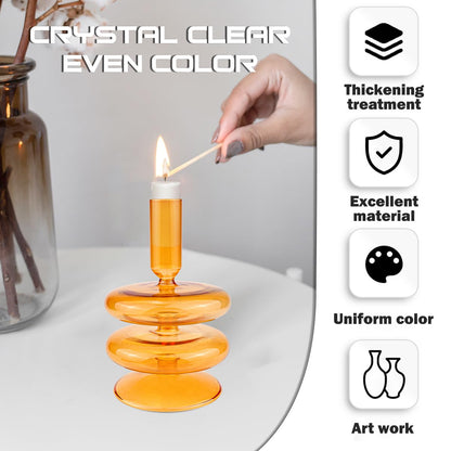 LNQ LUNIQI Clear Glass Taper Candle Holder Glass Pillar Candle Vase Decorative Glass Candlestick Holders for Dining Table Centerpieces Wedding Church（Orange）