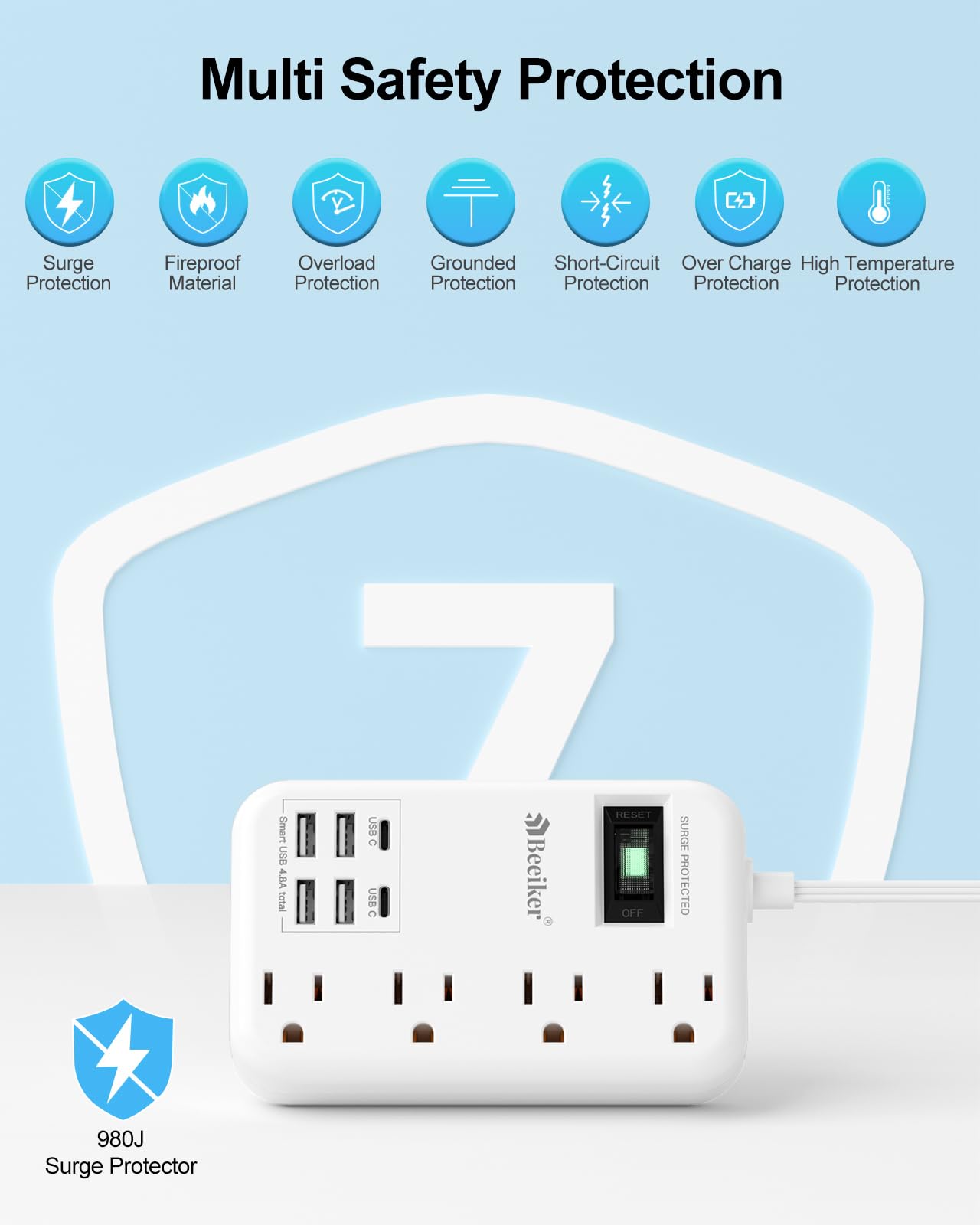 6 USB(2 USB C) Purple Travel Power Strip- 5Ft Lavender Extension Cord with 24W USB Charging Station and 4 Outlets, Purple Desk Accessories with Surge Protector for Cute Kawaii Office Dorm Room