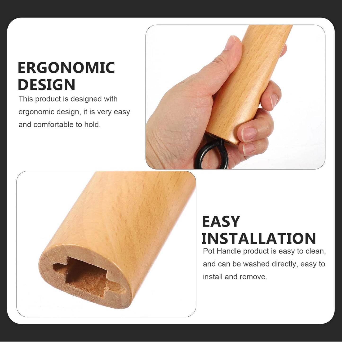 HEMOTON 2pcs Wooden Pot Handle, Universal Detachable Grip Replacement for Wok Frying Pan, Khaki