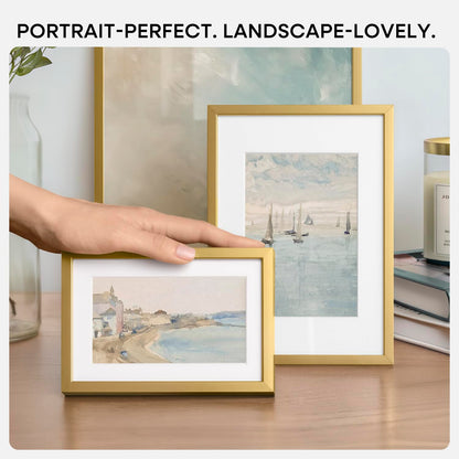 Homeforia 8x8 Picture Frame Gold, High End Metal 8 x 8 Square Photo Frames with Mat 6 by 6, 8x8 Poster Frame Matted to 6x6 inches Print, 8by8 Wall or Tabletop Frame, Tempered Glass, Wall Kit, Set of 1