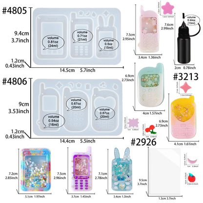 FUNSHOWCASE Resin Shaker Molds Set Mobile Phones Keychain Charm Pack of 8 Silicone Trays Seal Films Precision Tip Applicator Bottle Kit Bundle