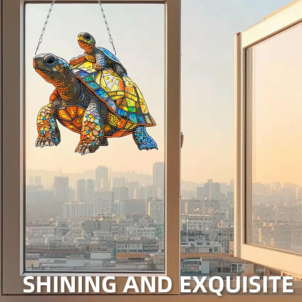 C'eitura DIY Diamond Painting Turtle Suncatcher Kit - Stained Glass Style Crystal Art Hanging Pendant for Home Window Decor, Arts and Crafts Gift for Women, Teens