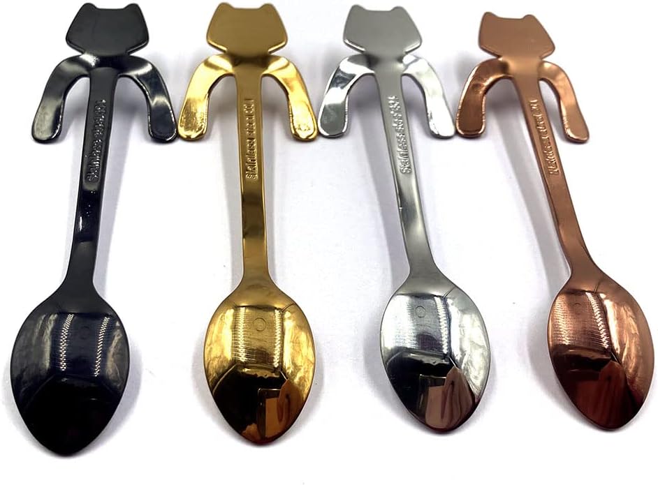 4 Pcs Cute Mini Cat Spoon Set, Stainless Steel Spoons for Tea, Coffee, Dessert, Sugar, Ice Cream