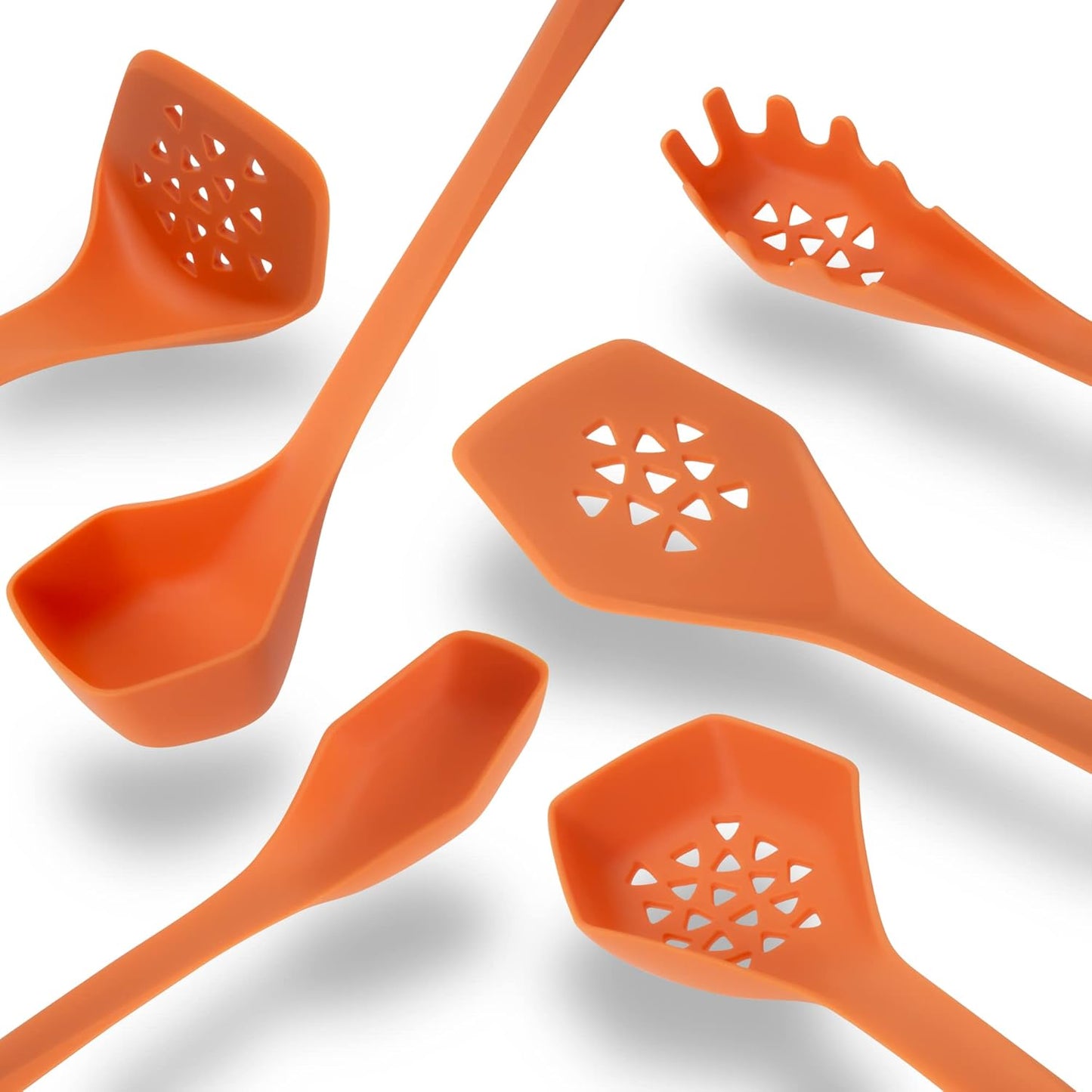 Heavy Duty Kitchen Utensils Set, 6 pc Nonstick Nylon, High Heat Resistant for Stovetop and Griddle, Orange