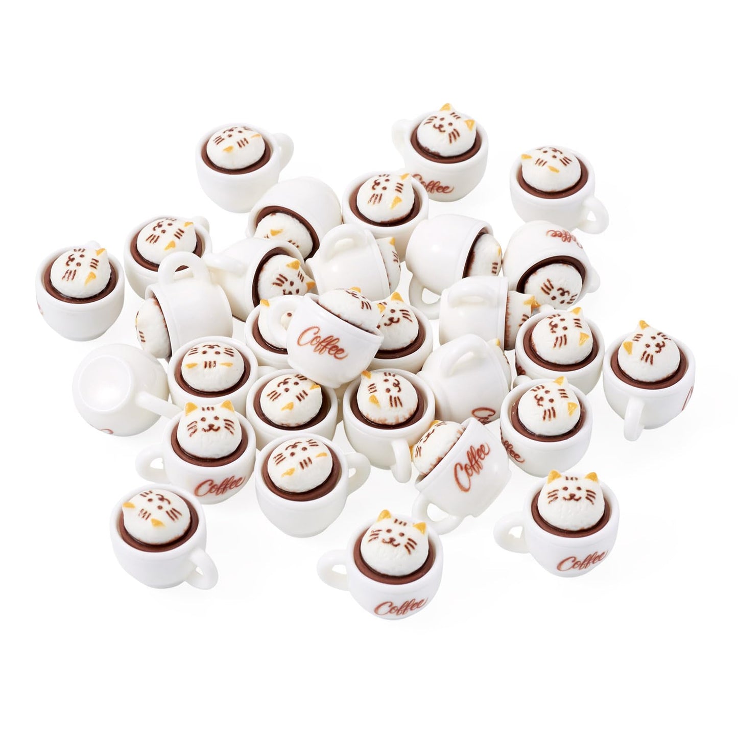 Cheriswelry 35Pcs Mini Resin Coffee Cups Food Drinks Miniature Dollhouse Accessories Cute Cat Coffee Mug Ornament 17.5x23mm for Kitchen Play Tableware Party Decoration