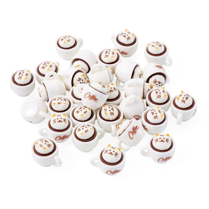 Cheriswelry 35Pcs Mini Resin Coffee Cups Food Drinks Miniature Dollhouse Accessories Cute Cat Coffee Mug Ornament 17.5x23mm for Kitchen Play Tableware Party Decoration
