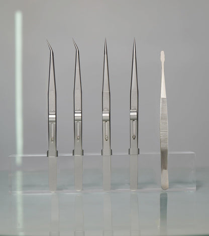 Grteark 5Pcs Precision Tweezers Set, Flat/Pointed/Curved Angled Locking Long Tweezers for Crafts, Medical Surgical, Lab, Soldering, Jewelry Crafting, Watch & Electronics/Car Repair,Splinter Removal