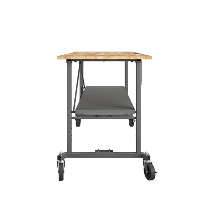 COSCO SmartFold Butcher Block Portable Workbench/Folding Utility Table (Gray Steel Frame)