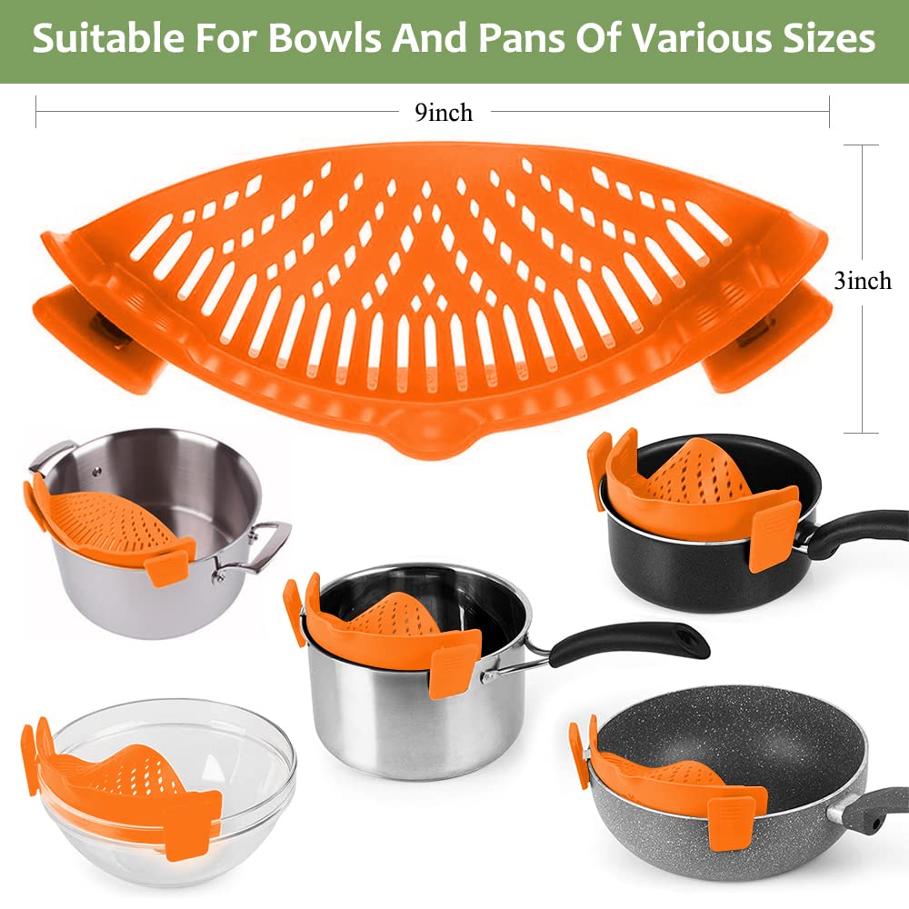 YEVIOR Clip on Strainer for All Pots Pan,Silicone Pasta Strainer Kitchen Gadgets,Collapsible Colander for Noodle,Vegetables,Fruit,Spaghetti (Grey)