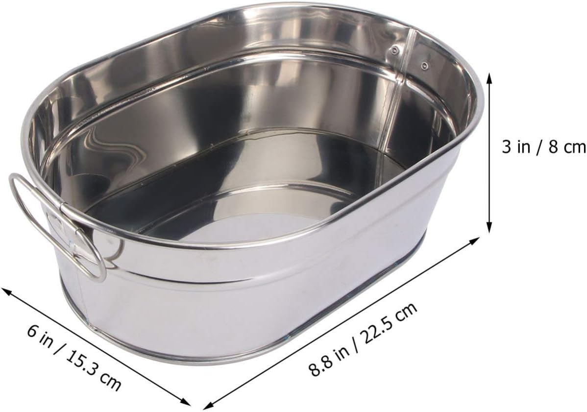 DOITOOL Galvanized Metal Tub, Oval Beverage Tub for Parties, Ice Bucket, Storage Bucket, 8.84x6.01x3.14 inch