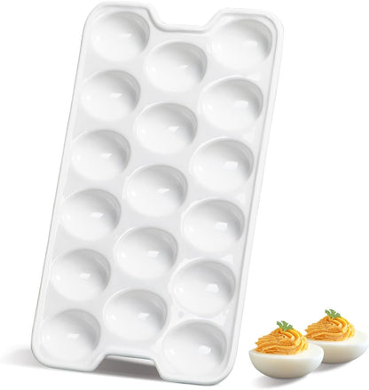17-Hole ONEMORE Ceramic Deviled Egg Platter, Christmas Deviled Egg Tray Rectangular Fridge Eggs Holder Appetizer