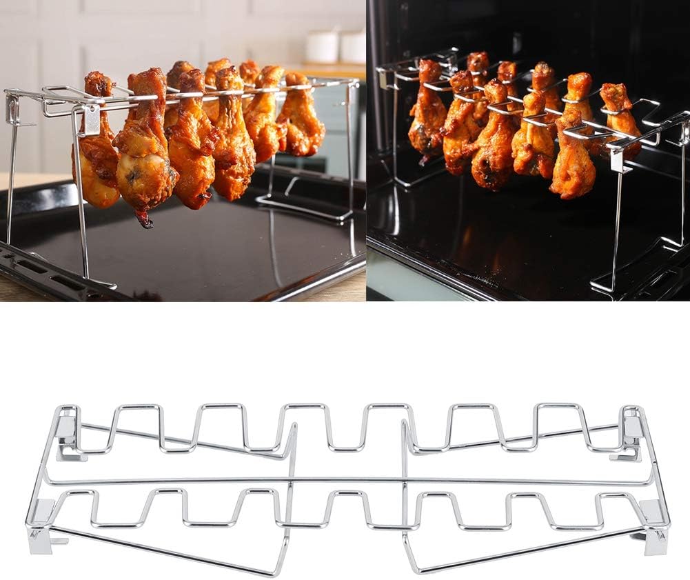Zerodis 2 Pcs Chicken Leg Wing Grill Rack, 12 Slots Stainless Steel Barbecue Roaster Stand for Outdoor Cooking
