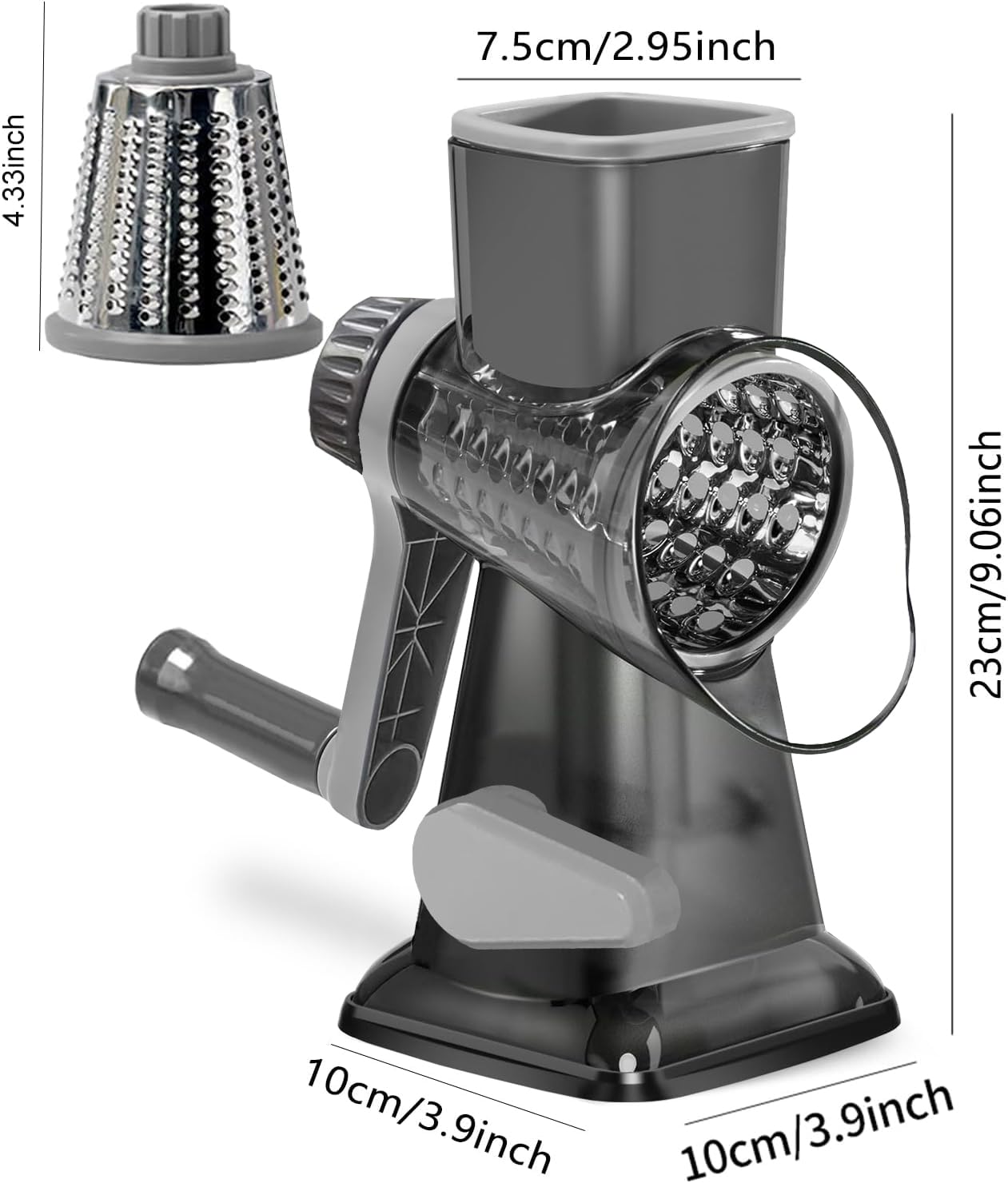 Dachenus Cheese Grater Rotary Cheese Grater,Versatile Cheese Shredder,Blades for Shredding, Grating, Slicing,Cheese Shredder with Suction Base and Cleaning Brush Kitchen Gift (gray)