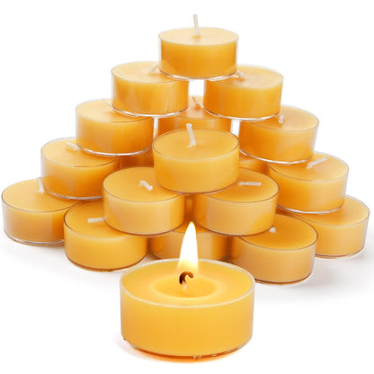 Natural Beeswax Tea Candles, DEYBBY 20 Pack Unscented Pure Organic Beeswax Candles in Clear Cup, Great for Home Decoration Bath Relaxation Emergency