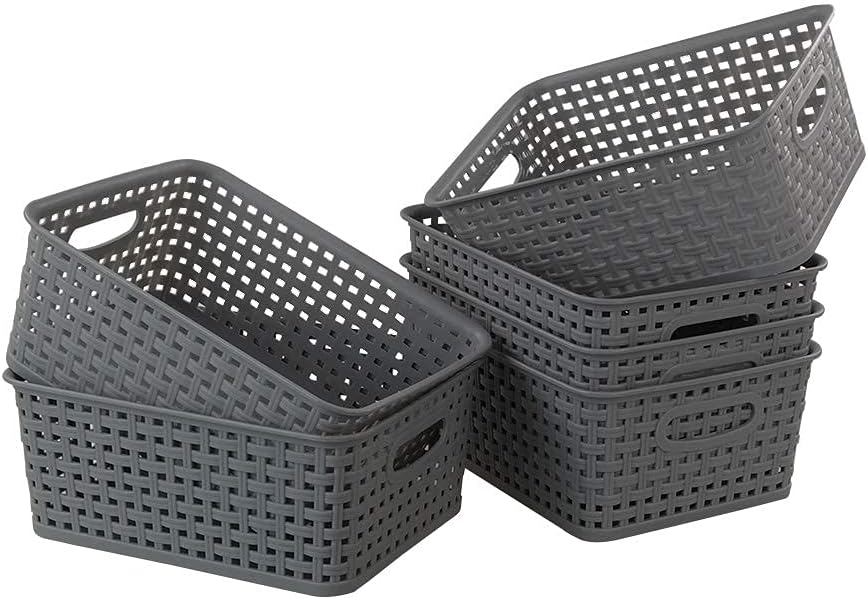 Grey Plastic Storage Basket, 10.03" x 7.67" x 4.05", Set of 6 Packs