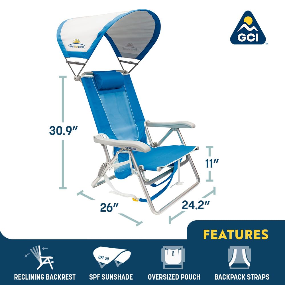 GCI Outdoor Waterside SunShade Backpack Beach Chair with Canopy Shade