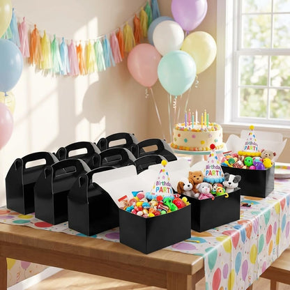 HKLMRO 35 PCS Party Treat Boxes Black Candy Cookies GiftBox DIY Portable Favor Bags Snack Goodie Cardboard Gable Perfect for Kids Birthday Halloween Wedding Baby Shower Easter Supplies Decoration