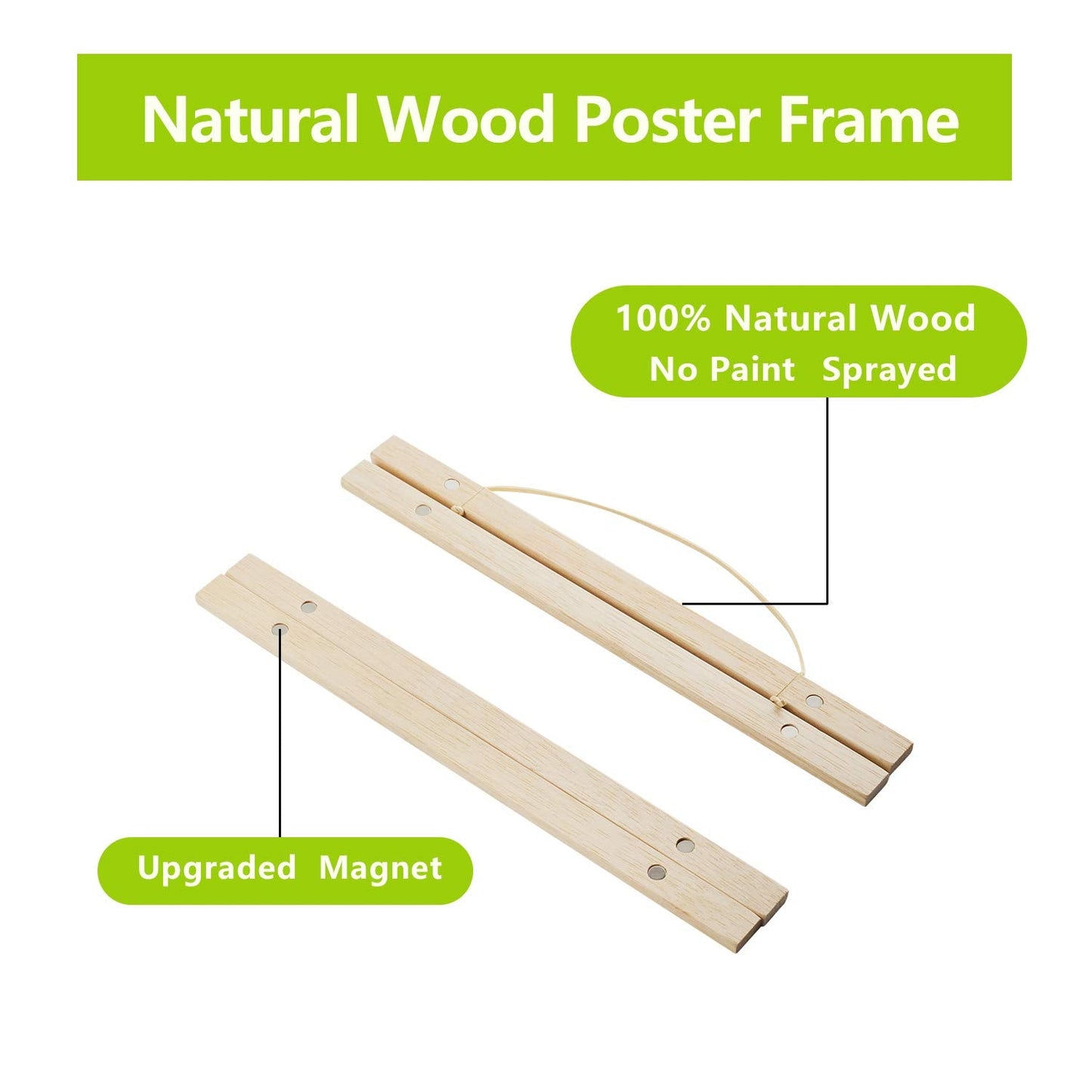 Radezon 17 inch Wide Magnetic Poster Hanger Frame, 17x22 17x24 17x11 Wood Frame for Posters, Prints, Photos, Pictures, Maps, Scrolls, and Artwork - Wall Hanging Wooden Frame