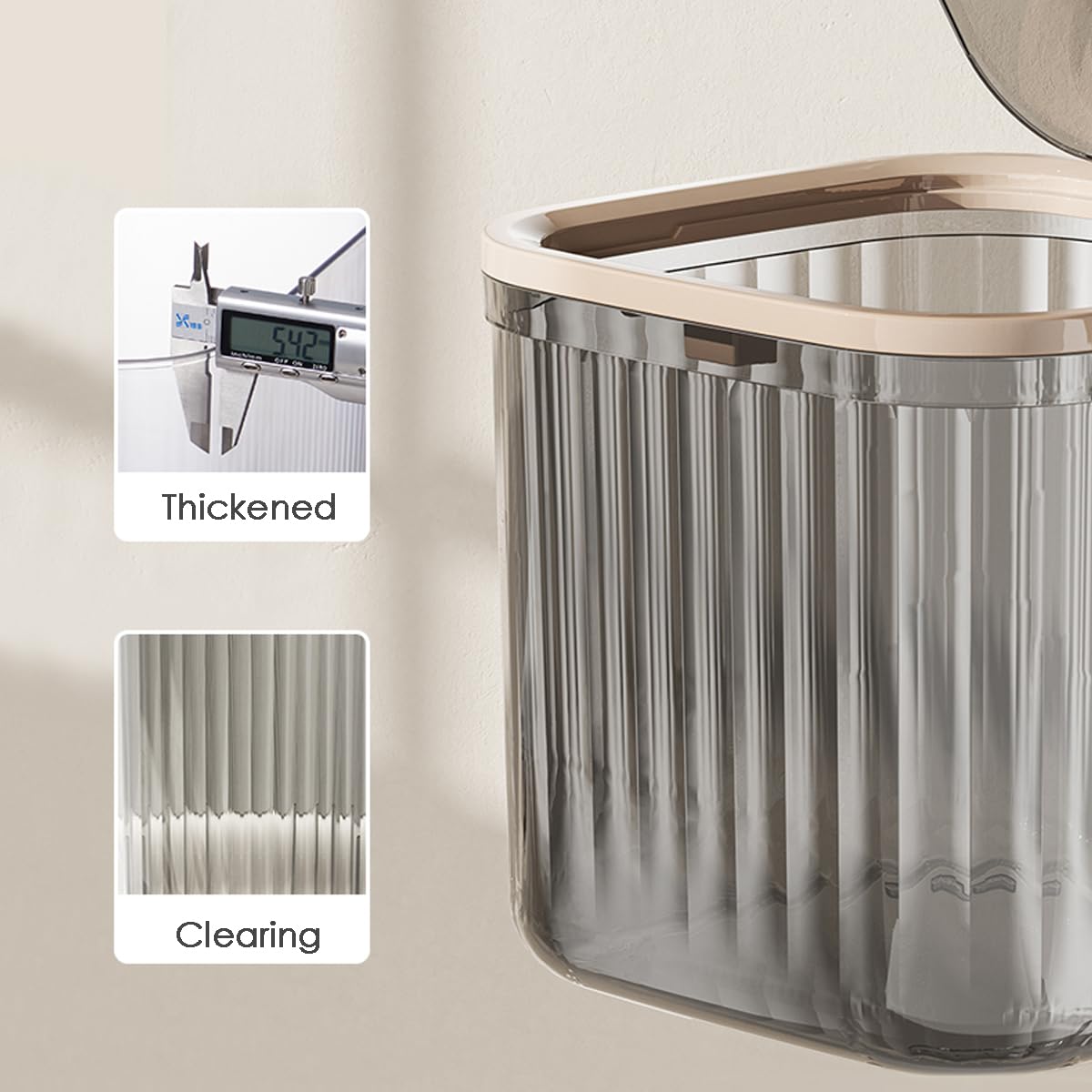 Tomonobu Mini Trash Can with Lid, Removable Small Garbage Can for Countertop, Bathroom, Desktop, Transparent Storage