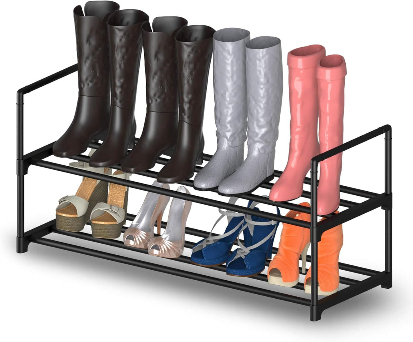 Hsscblet 2 Entryway,Hallway,Closet,Black Tier Metal Shoe Rack,Adjustable Shoe Shelf Storage Organizer,Stackable Boot