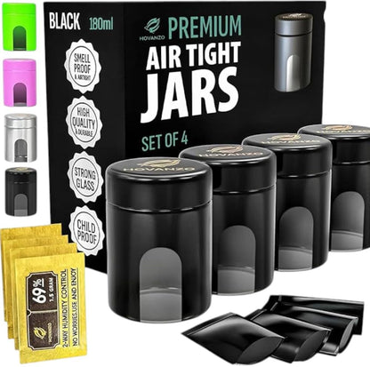 180/120ml 69% 4 Packs Premium Airtight Glass Storage Jars with Humidity Control - UV Air Tight Jars